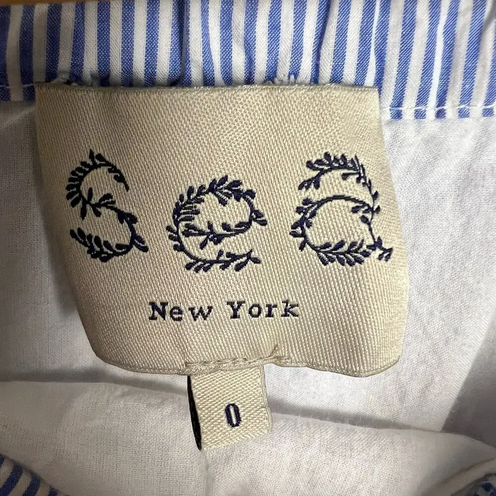 SEA New York Off-the-Shoulder Blue White Stripe Eyelet Top Size 0 - Picture 9 of 9